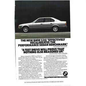 BMW Ultimate Driving Machine Luxury Sedan 1980s Vintage Print Ad